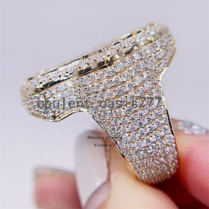 Pass Diamond Tester Men Hip Hop Iced Out Baguette Cut Moissanite 10k Gold Ring