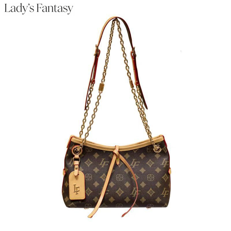 Lady's Fantasy Vintage Monogram Print Chain Shoulder Bag for Women - Faux Leather Hobo Bag with Tassel & Tag Decor, Classic Tote Purse for Work, 