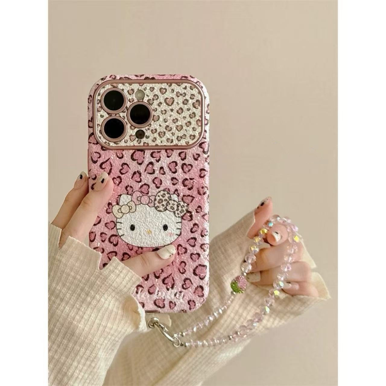 Cute Pink Love Heart Leopard Print Hello Kitty Case For iPhone New Fashion