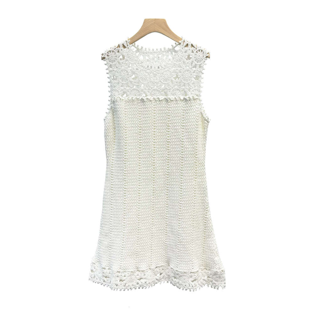 2026 k30 summer new designer elegant and sexy hollow out embroidered floral patchwork pure cotton knitted women's dress