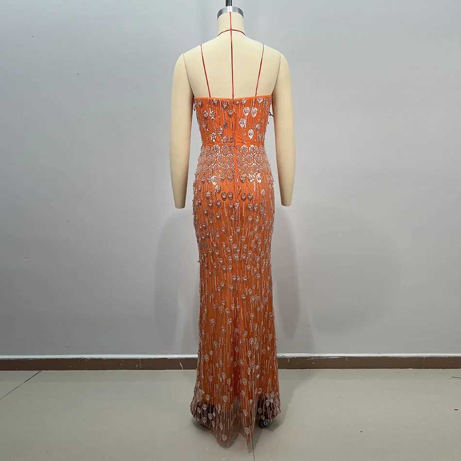 Sequin Evening Party Dress Sexy Strapless Pearls Crystals Embellished Catwalk Celebrity Prom Gown C260331