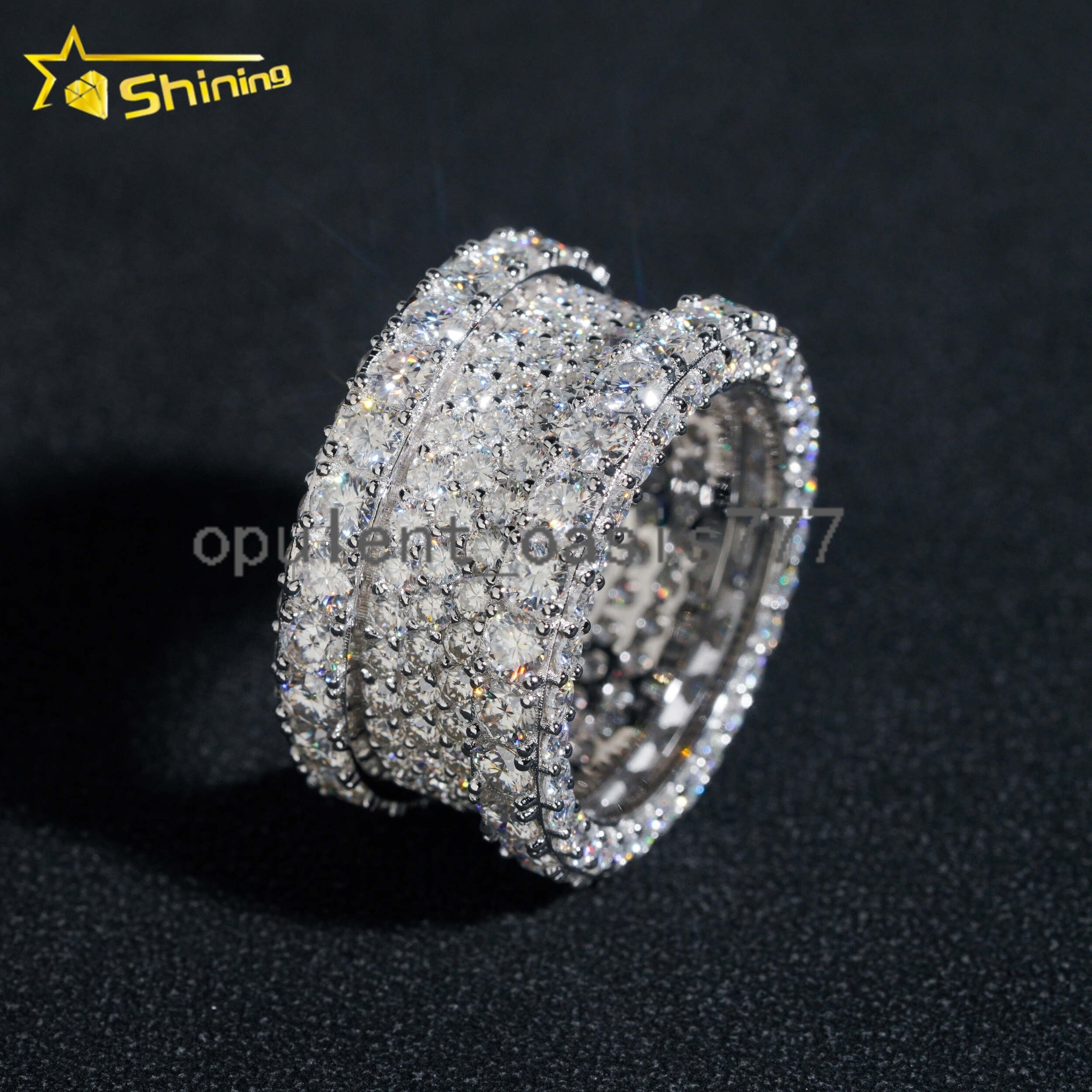 GRA Certificate 925 Sterling Silver Gold Plated Fine Jewelry VVS Diamond Moissanite Hip Hop Band Ring