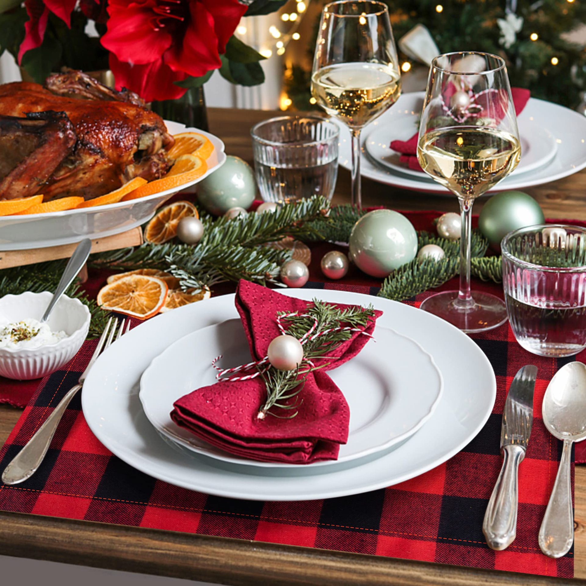 Holiday Placemats Red Black Checkered Classic Jacquard For Christmas Halloween Thanksgiving Linen Table Mats