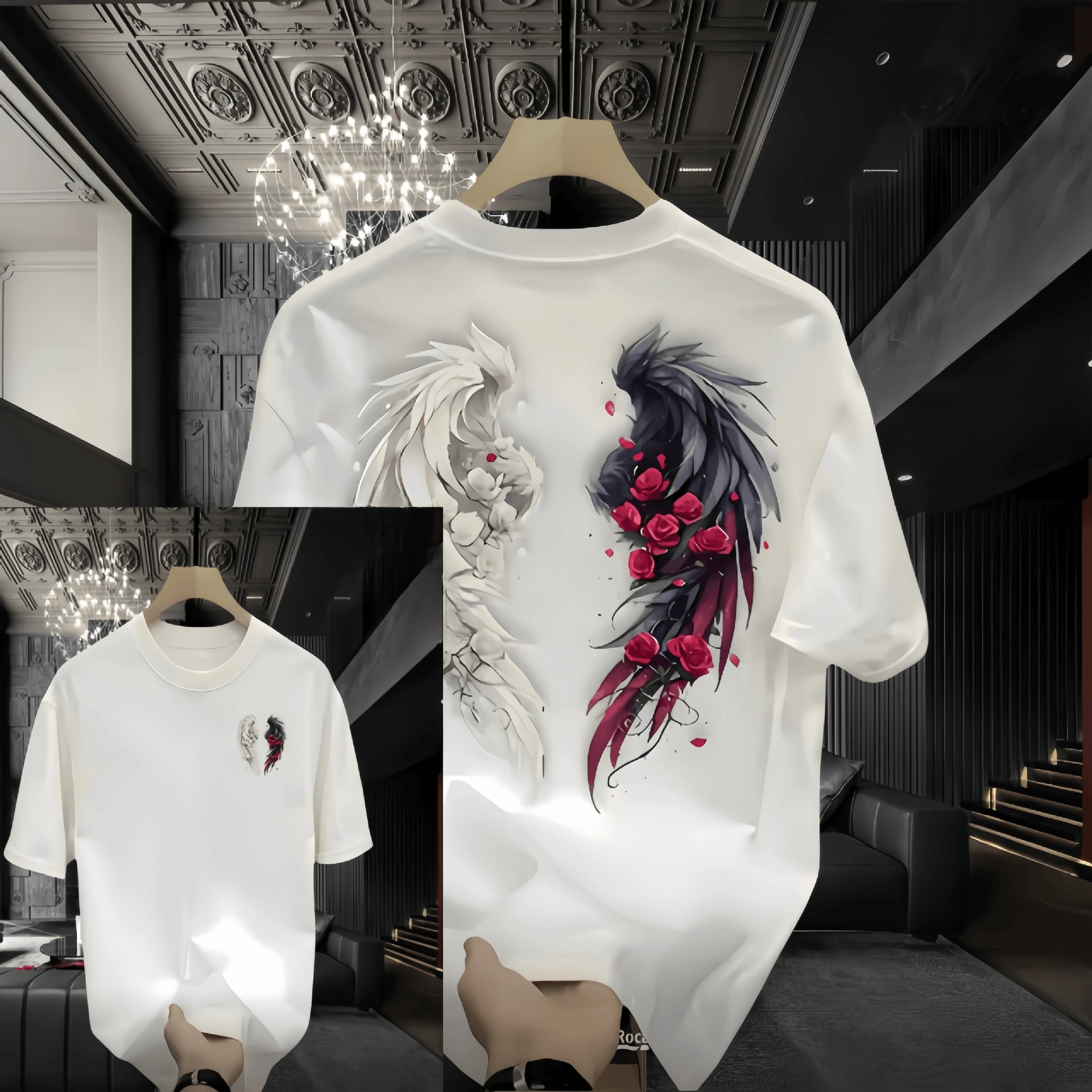 Men's Summer Premium Heavyweight T-Shirts | Wing Graphic Streetwear Crew Neck Stylish Oversized Versatile Tops