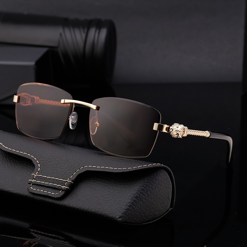 Luxury Brand Designer Leopard Head Frameless Sunglasses For Men - European And American Retro Style, High-end, Fashionable And Trendy Eyewear.