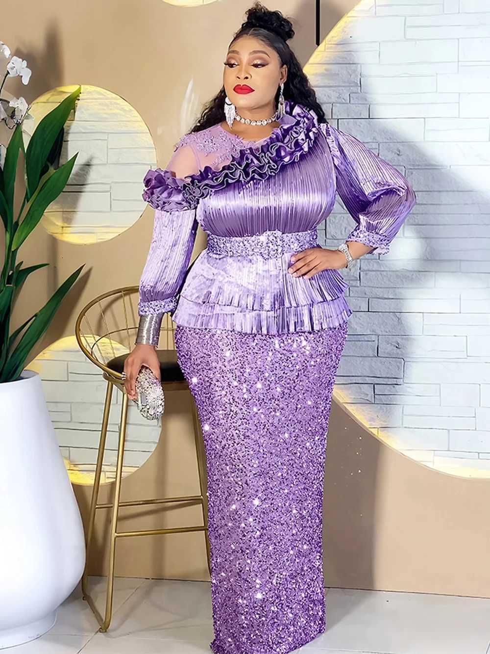 Party Evening Dresses Elegant Women Luxury Sequins Maxi Dress Long Kaftan Robes Africa Clothes Birthday Wedding Prom Ladies Gown C260331