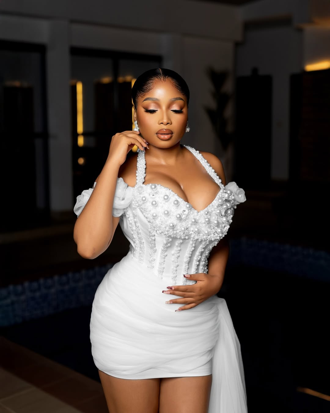 2026 Aso Ebi White Cocktail Dresses For Women Homecoming Dress Halter Tulle Sequined Lace Pearls Short Prom Dresses For Black Girls C506