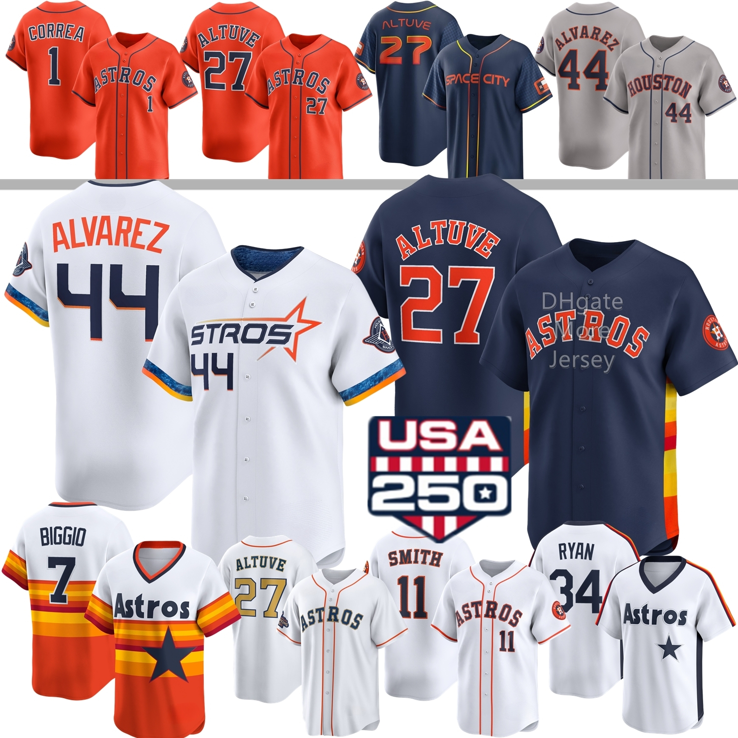 2026 HoustonS Yordan Alvarez Astros Baseball Jersey Jose Altuve Nolan Ryan Carlos Correa Josh Hader Jeremy Pena Cam Smith Tippin Biggio Bagwell Meyers Abreu Brown