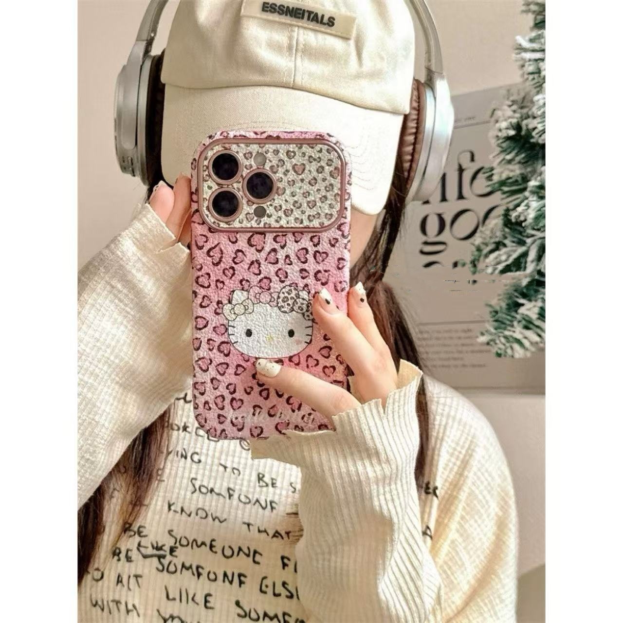 Cute Pink Love Heart Leopard Print Hello Kitty Case For iPhone New Fashion