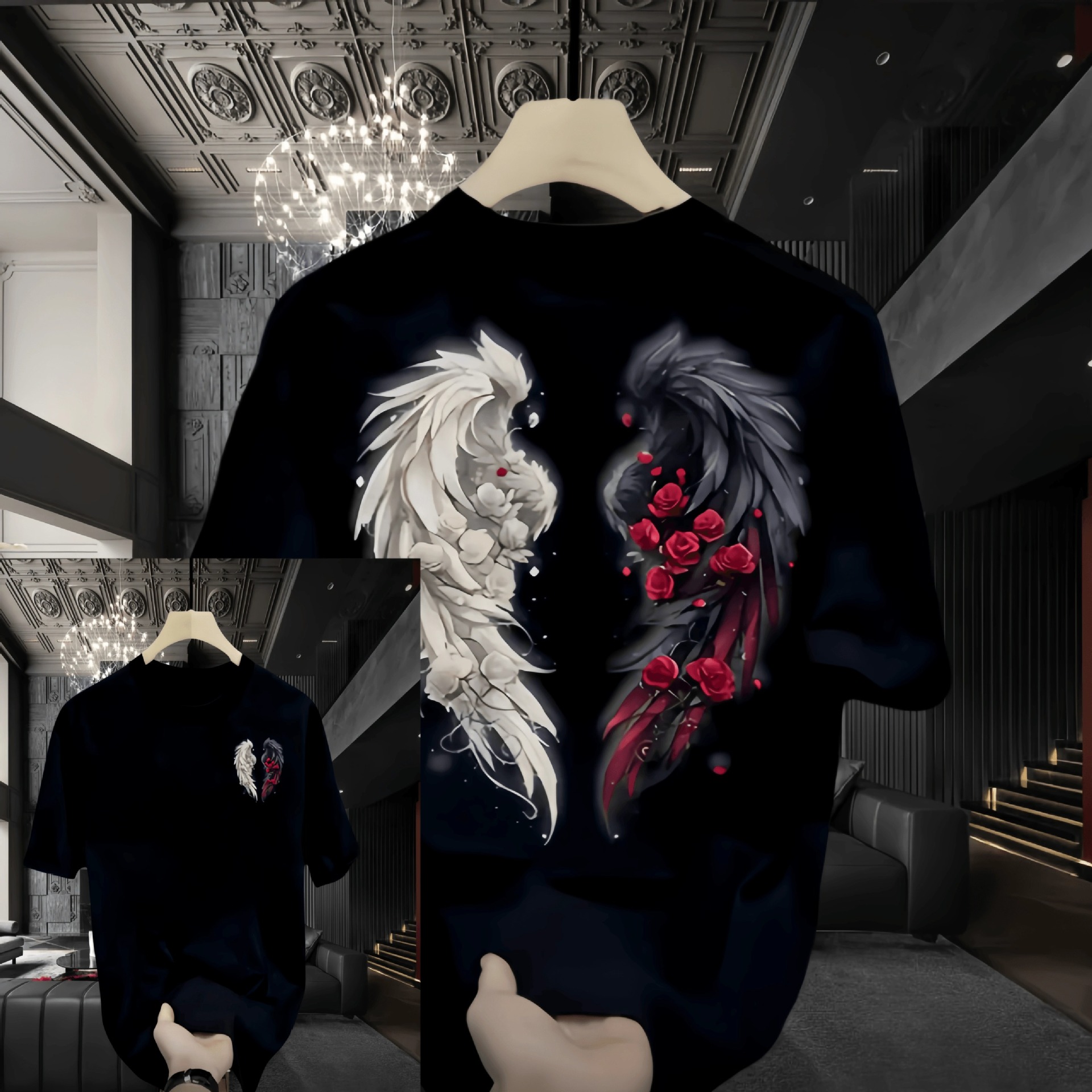 Men's Summer Premium Heavyweight T-Shirts | Wing Graphic Streetwear Crew Neck Stylish Oversized Versatile Tops