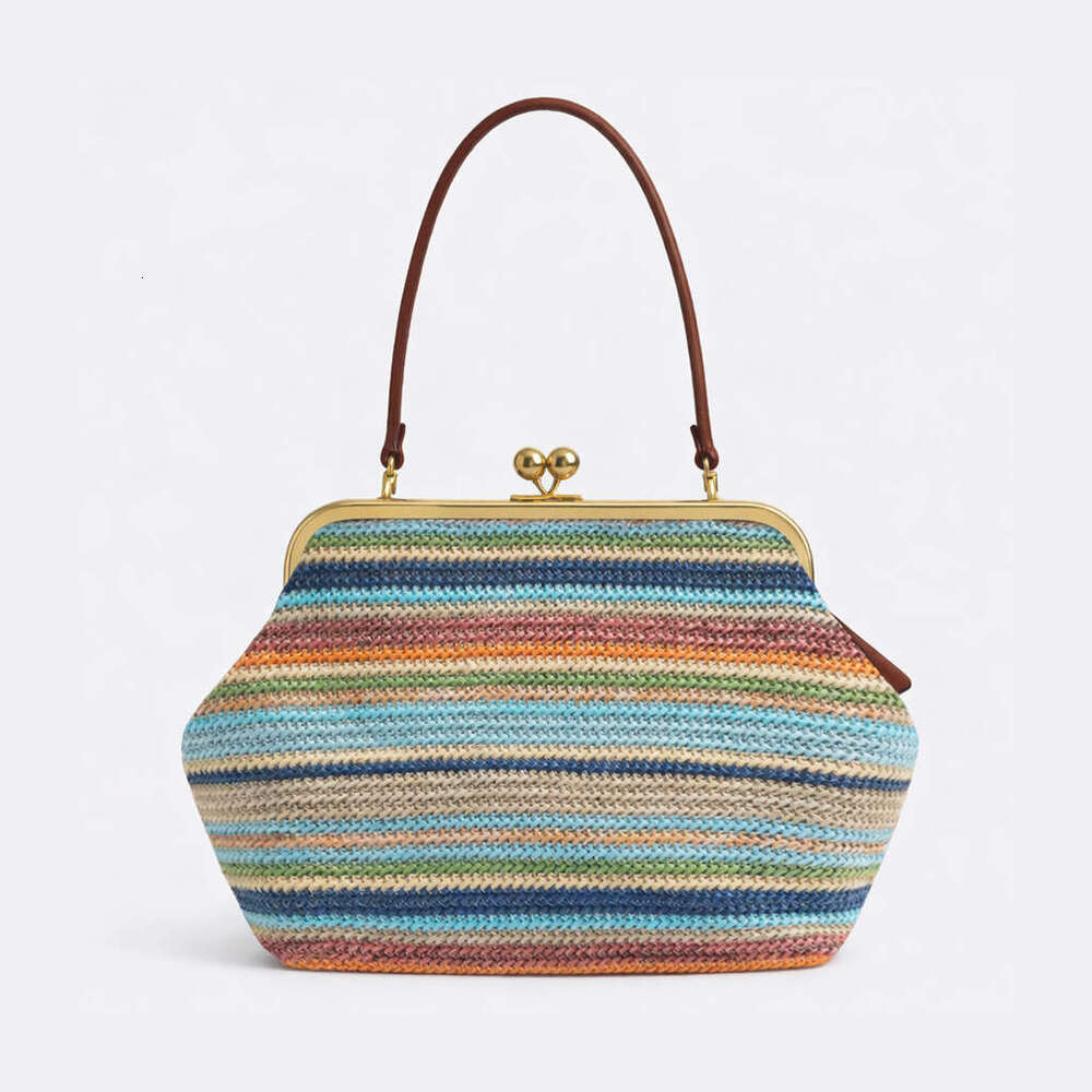 Women Colorful Striped Straw Handbag New Model Woven Tote For Women Casual Summer Beach Bag