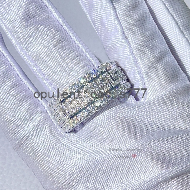 Guangzhou Shining Jewelry Iced Out Men Fashion Style Solid 10K White Gold Greek Key Ring With Moissanite