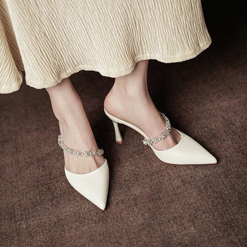 2026 High Heels Women S Single Shoes Thin Heel Pointed Closed Toe Half Slippers Outdoor Style New Elegant Versatile Sandals