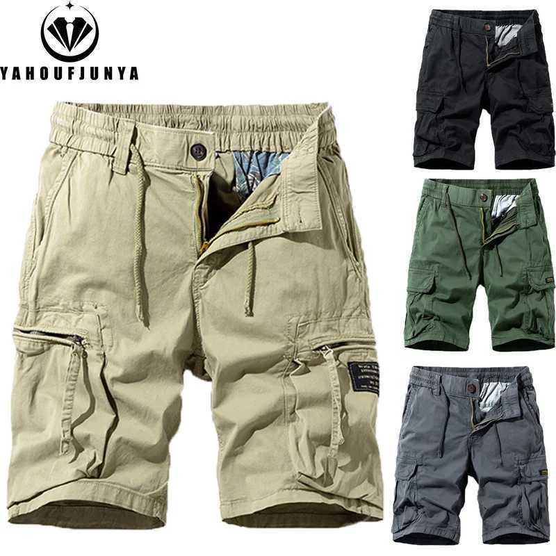 Men Summer Solid Color Outdoor Leisure Cargo Comfortable Shorts Men Elastic Waist Loose Straight High-Quality Design Shorts Male Z260331