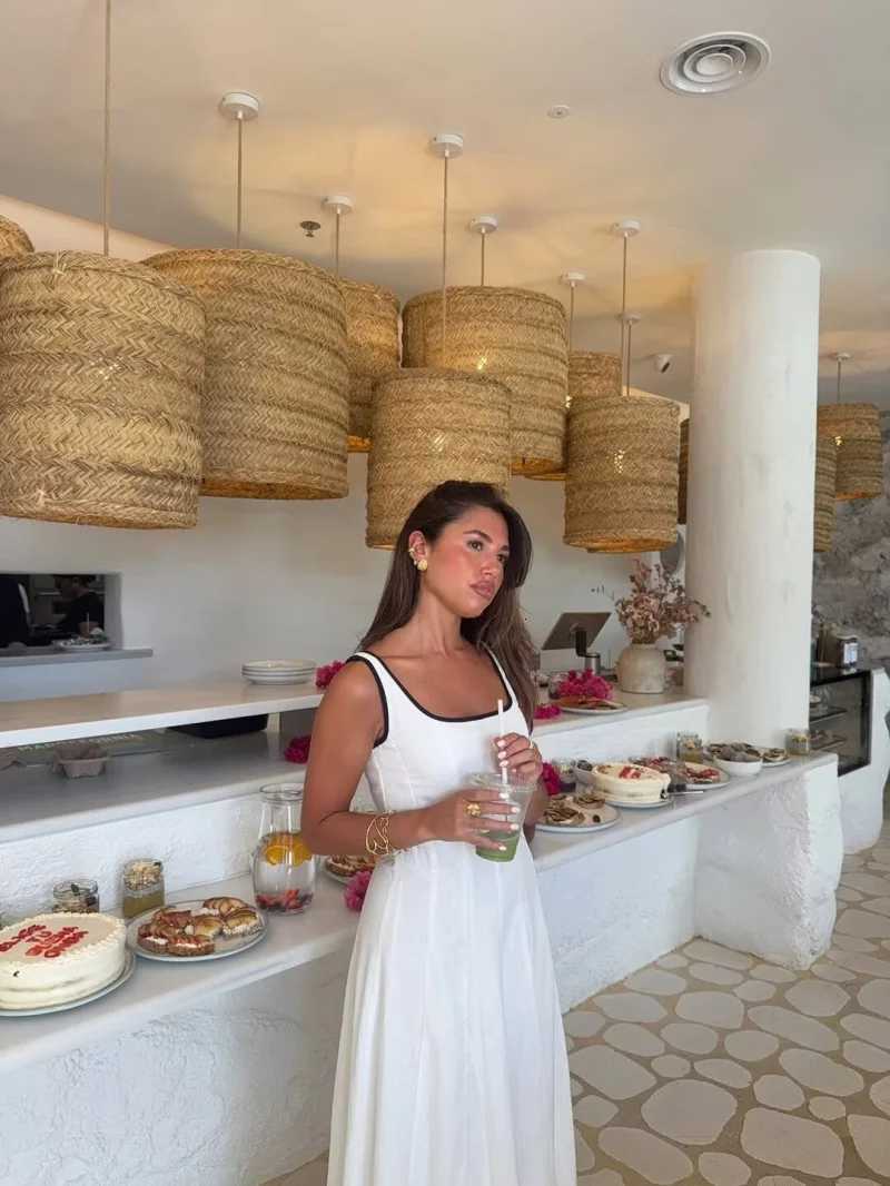 ETJ 2025 summer new contrast-color trim A-line version of elegant matching MIDI tank top dress C260331