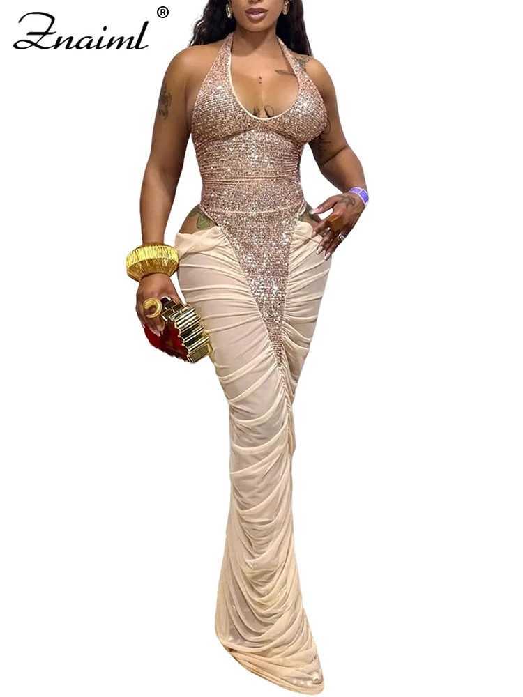 Znaiml Luxury Evening Dress for Women Halter Backless Hollow Sequin Patchwork Sleeveless Mermaid Skirt Female Birthday Dresses C260331