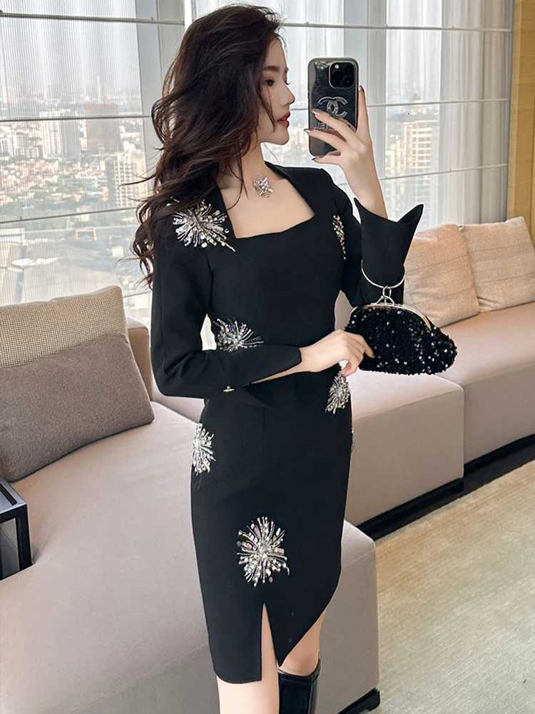 Banquet Evening Dress Women Luxury Style Sequins Black Slim Short Gown Femme Party Prom Vestidos Catwalk Clothes C260331