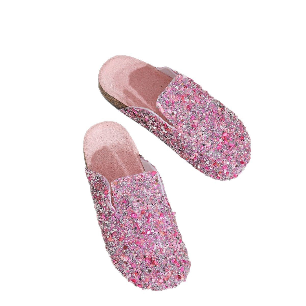 fashion slippers 2026 Women's Rhinestone Embellished Slide Slippers Sparkly Open Toe Flat House Shoes