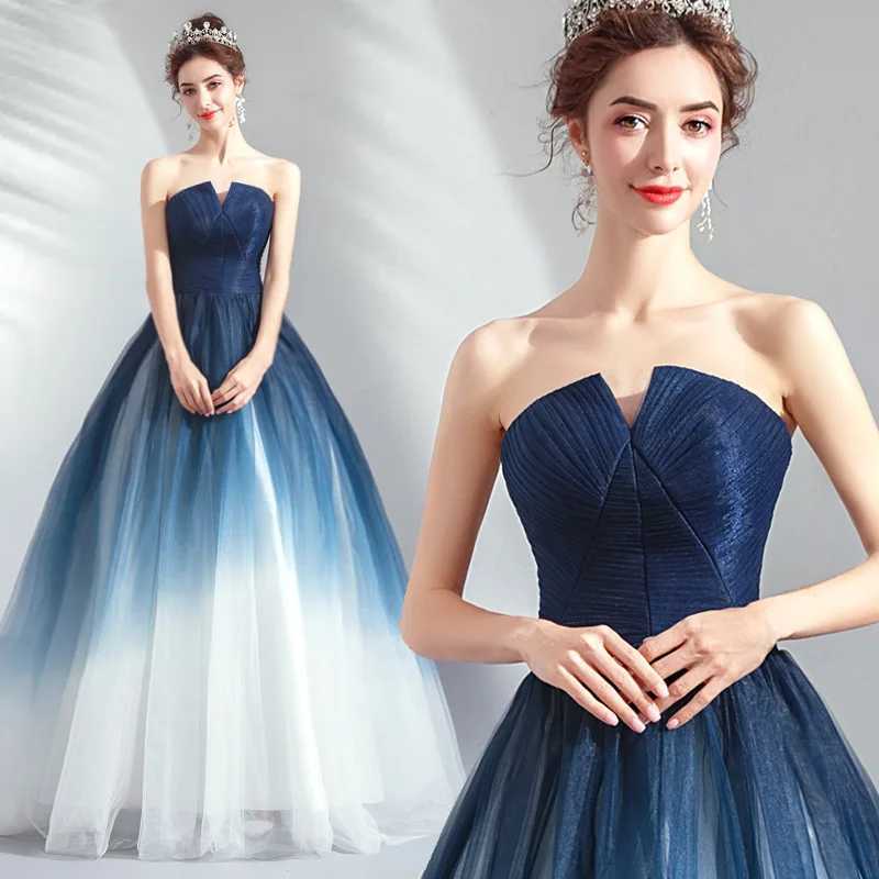 Dream Starry Annual Meeting Dress Gradual Change Blue Performance Clothes Art Test Host Catwalk Wedding Banquet Evening Dress C260331