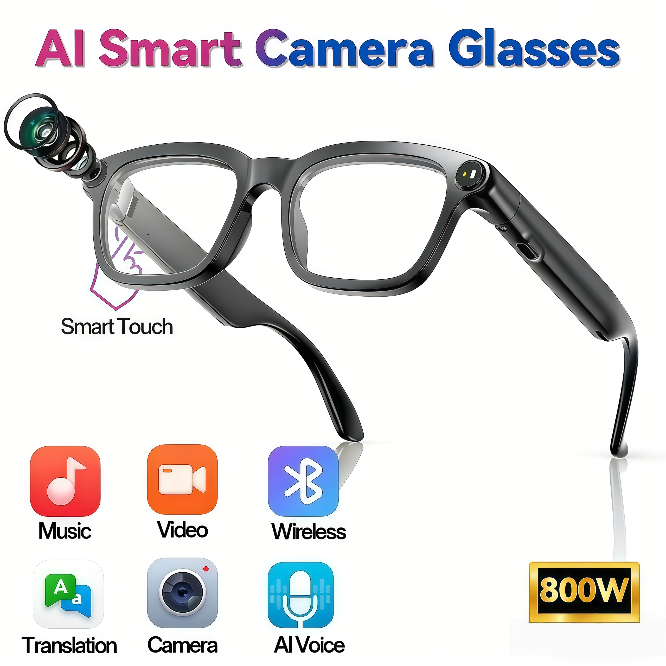 Smart Camera Glasses HD Video Recording Bluetooth Audio Open Ear Hands-Free Call Polarized UV400 Sunglasses for Outdoor Sports Driving Travel Vlogging for Men Women