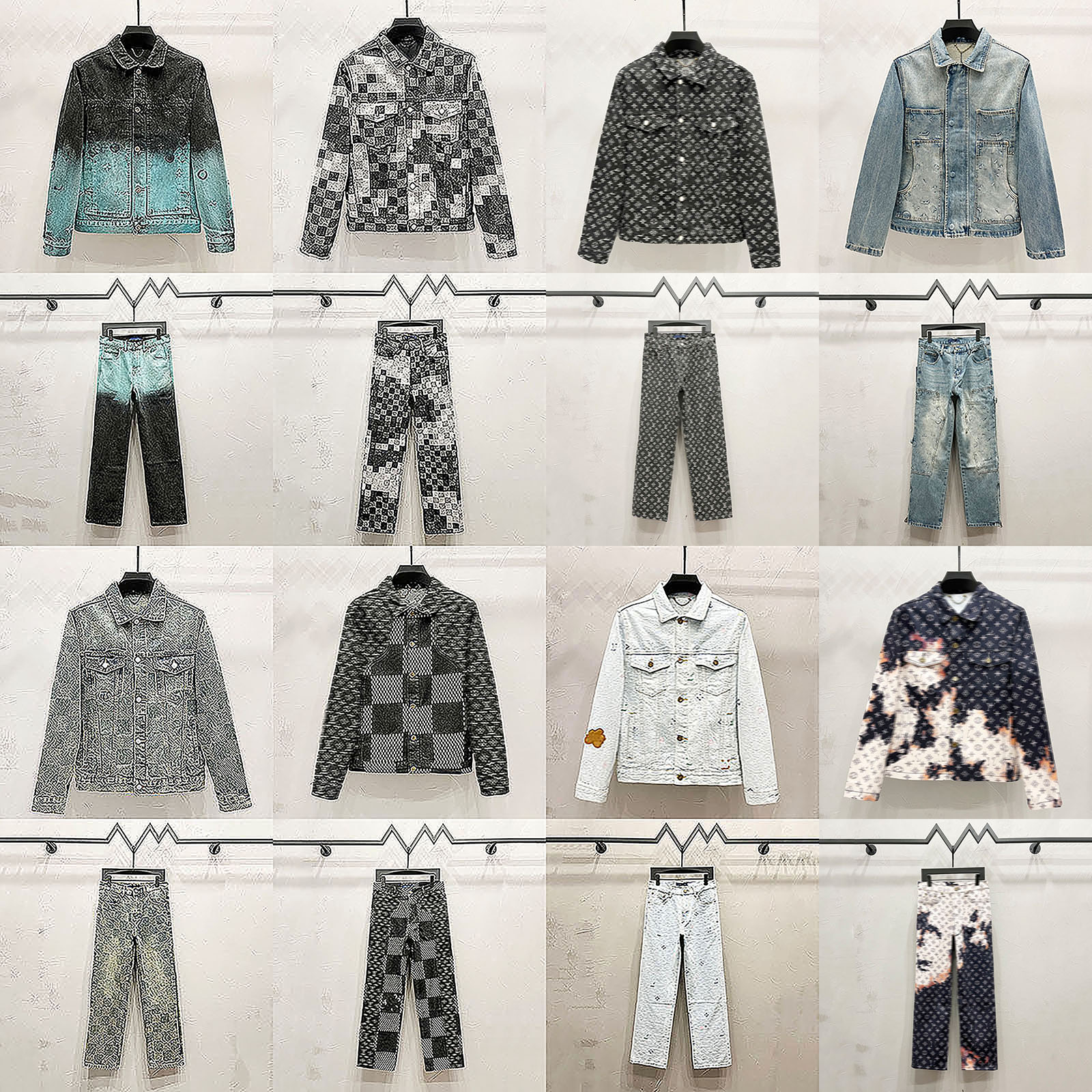 Designer Men's Jacket Embroidery Full Letter Mosaic Checkered Denim Jacket Baggy Jeans Vintage Luxury Washed Denim Suit Men Women