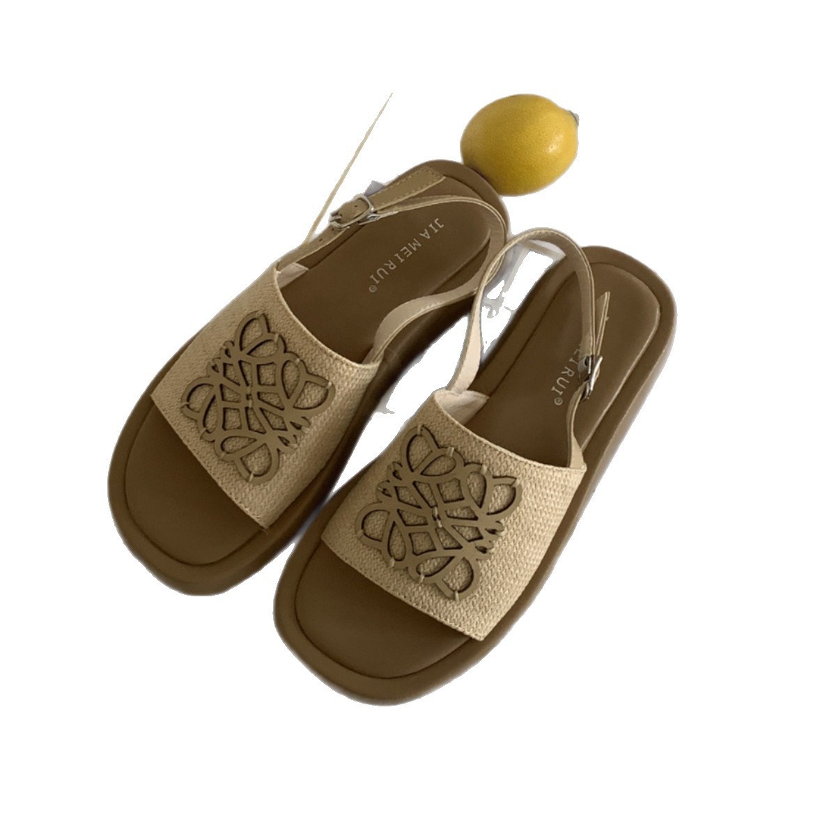 JIANERUI Free shipping hot 2026 luxury Knitted square toed Roman sandals women breathable