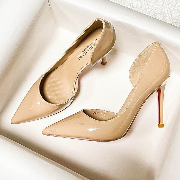 2026 Women's Sexy Patent Leather Red Sole Pumps Pointed Toe Stiletto Heels Elegant Office Career Single Shoes