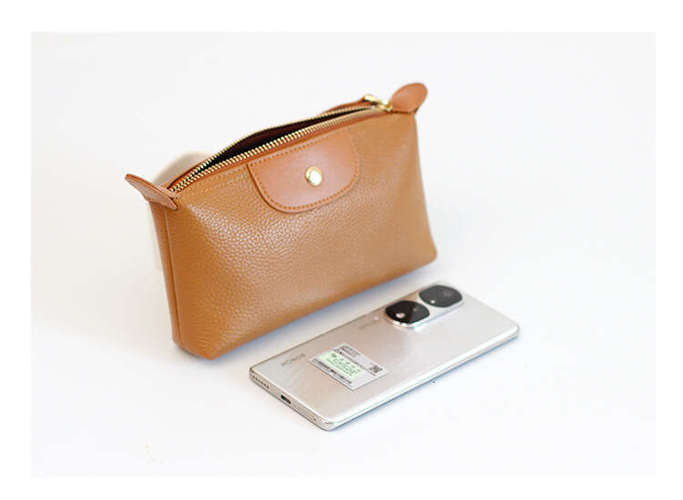Genuine Clutch Women, Elegant, Can Hold Phone, Cowhide Wrist Strap, Soft Leather Zipper Long Wallet, Makeup Bag For Women