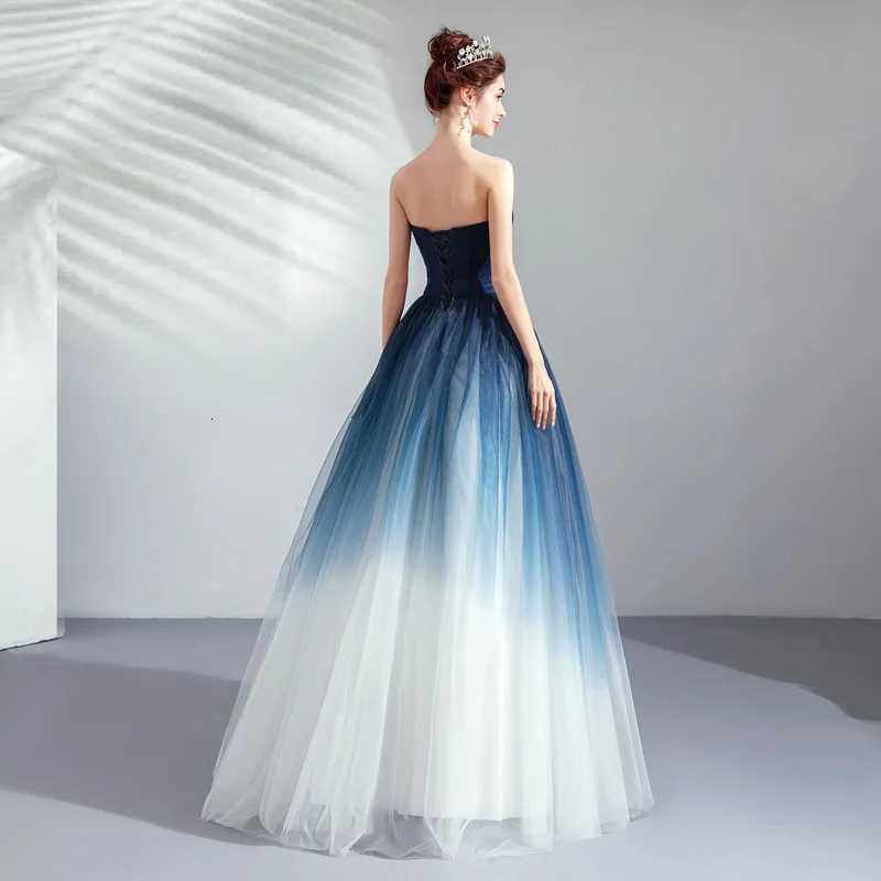 Dream Starry Annual Meeting Dress Gradual Change Blue Performance Clothes Art Test Host Catwalk Wedding Banquet Evening Dress C260331