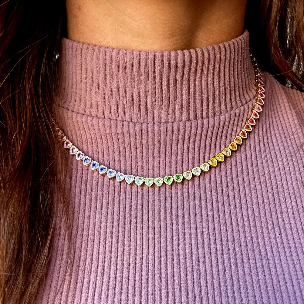 rainbow color mini heart love Necklace High Quality women men lady Iced Out Zirconia hip hop gift Jewelry