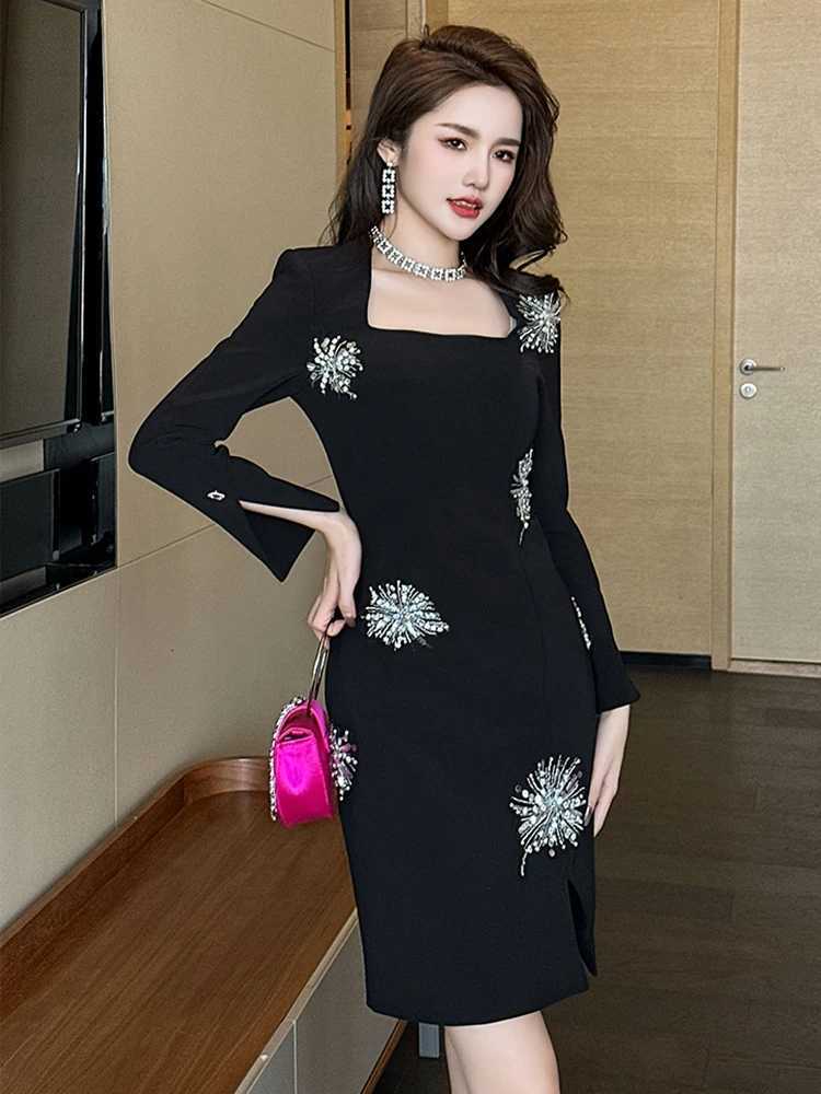 Banquet Evening Dress Women Luxury Style Sequins Black Slim Short Gown Femme Party Prom Vestidos Catwalk Clothes C260331