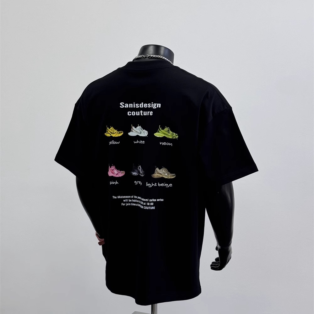 2026 Summer New Arrivals Men's American Streetwear T-Shirts | Shoe & Letter Graphic Black Casual Short Sleeve Tops