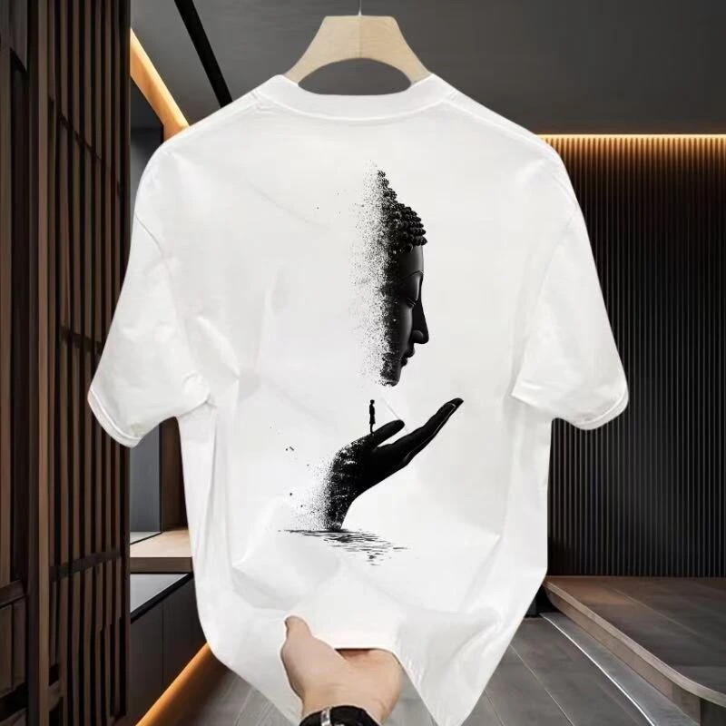 Summer New Arrivals Men's Japanese-Style T-Shirts | Heavyweight Cotton Buddha Graphic Oversized Trendy Casual Tees