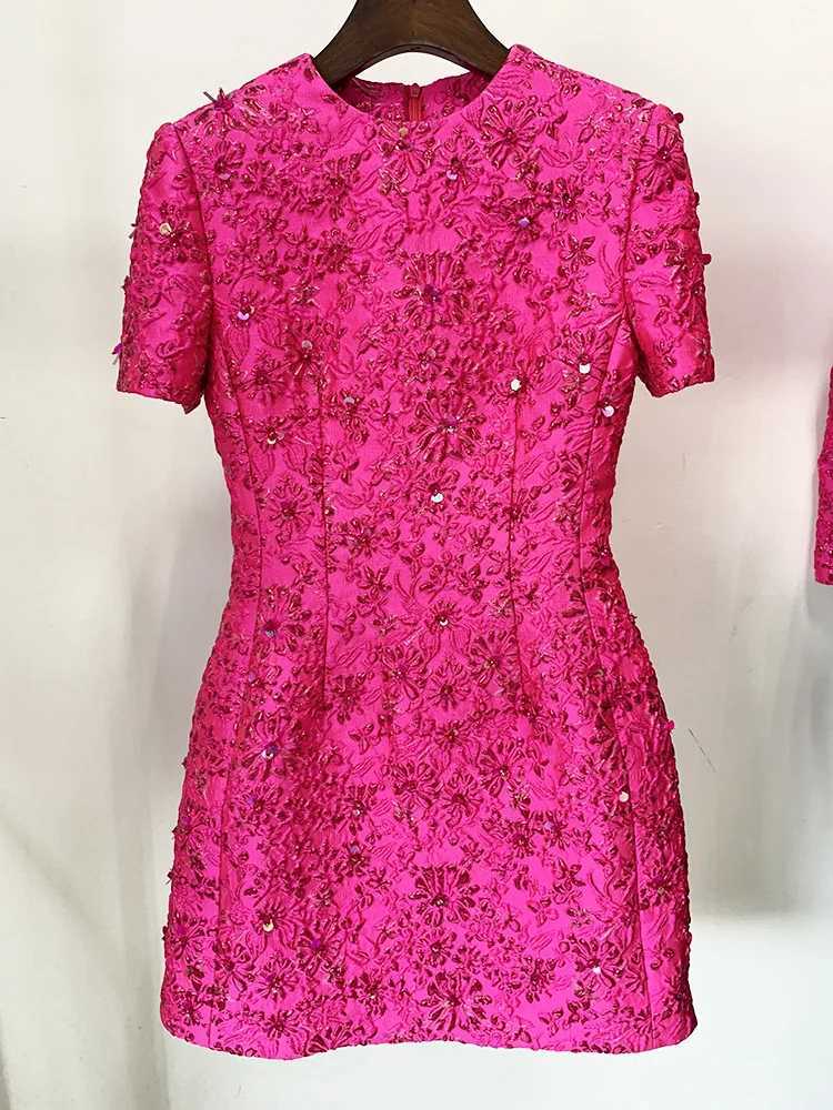 HIGH STREET Newest 2026 Designer Fashion Stylish Dress Womens Beaded Floral Jacquard Trimmed Dress C260331