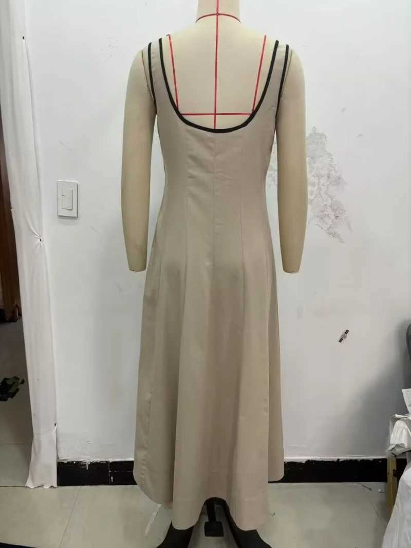 ETJ 2025 summer new contrast-color trim A-line version of elegant matching MIDI tank top dress C260331