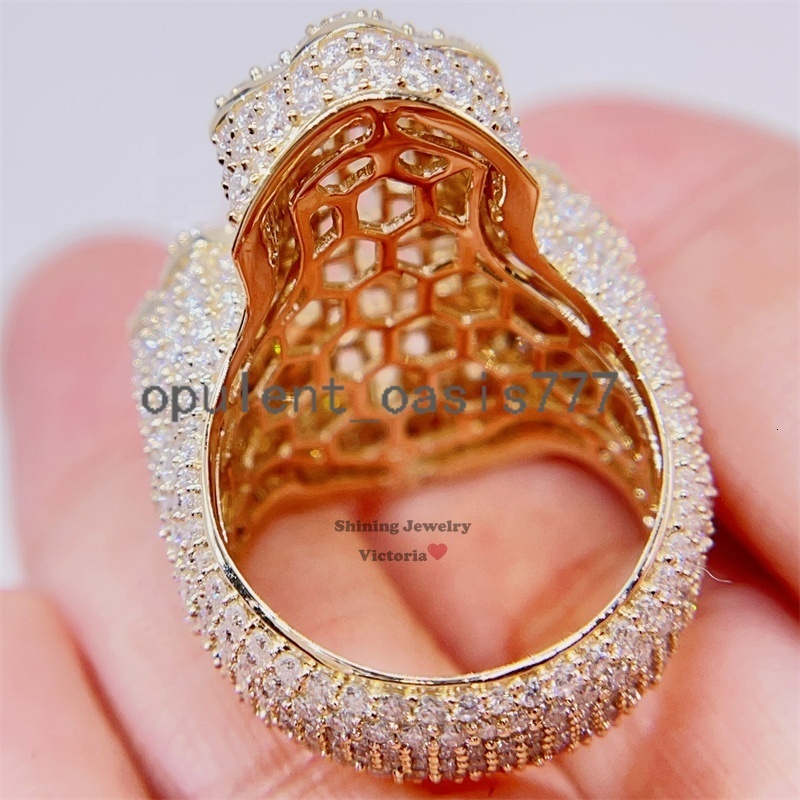 Pass Diamond Tester Men Hip Hop Iced Out Baguette Cut Moissanite 10k Gold Ring
