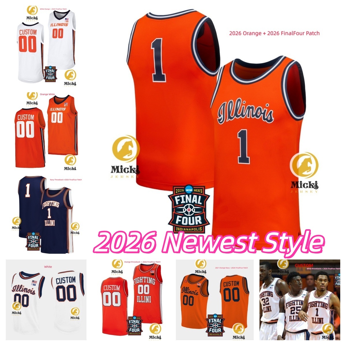 Kasparas Jakucionis IllinoisFightingIllini 2026 FinalFour Basketball Jersey Andrej Stojakovic Keaton Kutcher Kylan Boswell Ty Rodgers 3 BenHumrichous Jerseys
