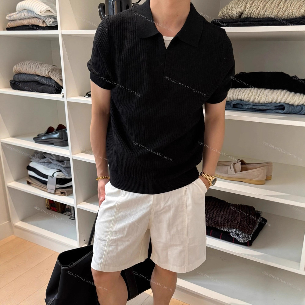 Luxury Brand Men Summer Seagull Collar Knitted Short Sleeve Polo Shirt Old Money Style Ice Silk Lightweight Breathable Casual Half Sleeve T Shirt Fash