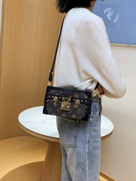 Vintage Print Women's Box High-Value New Light Luxury Niche Makeup Small Square Single Shoulder Crossbody Bag