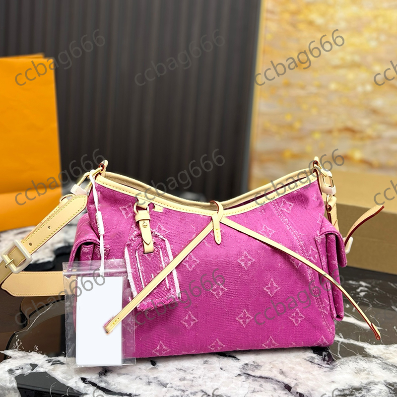 Women Designer Denim Carryall Cargo M28287 Denim Rendez-Vous Series Shoulder Bag Adjsutable Letaher Strap Underarm Handbag Wirh Double Flap Pockets 32X19CM