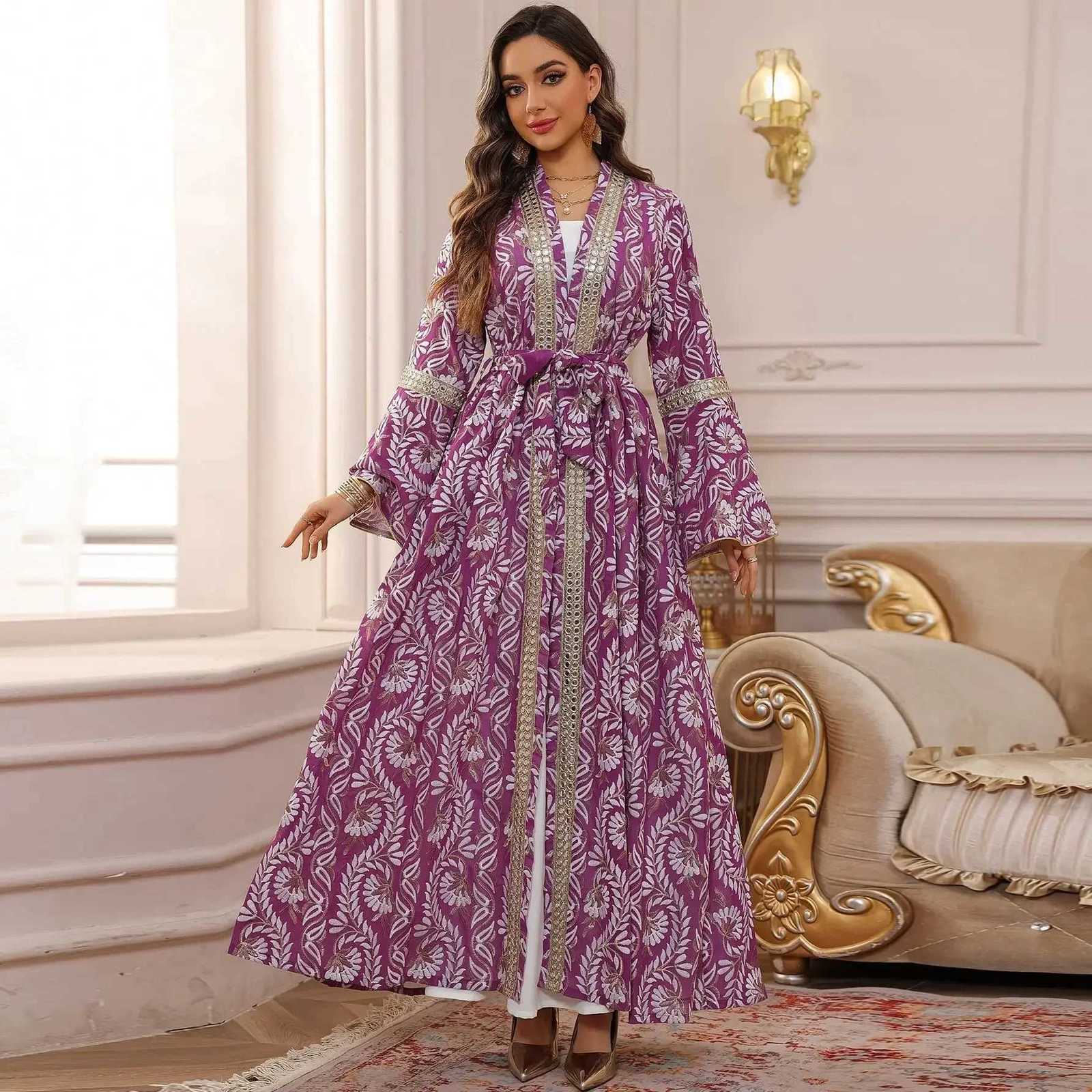 Eid Arab Muslim Party Dress Women Abaya with Inner Dress 2 Piece Set Jalabiya Morocco Kaftan Vestidos Dubai Ramadan Gown Robe C260331