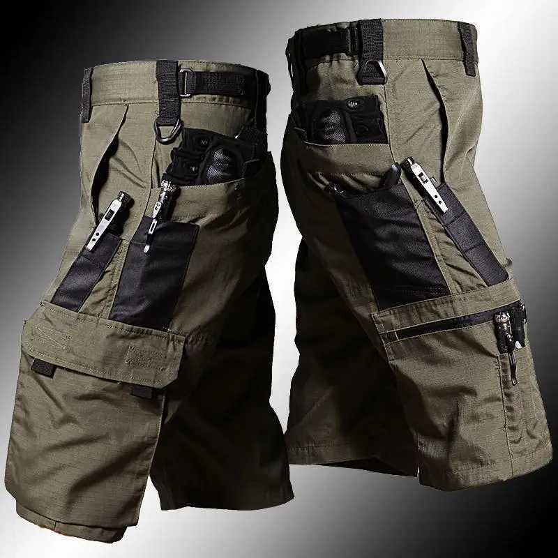 Military Green Outdoor Work Pants Mens Camouflage Solid Color Training Shorts Summer Multi Mouth Bag Military Style Shorts Z260331