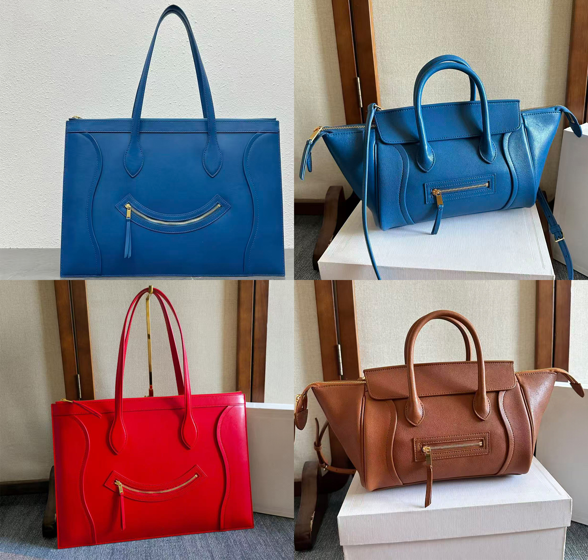 top quality large smiling new tote in supple leather medium designer tote bag beach bag luxury designer bag blue