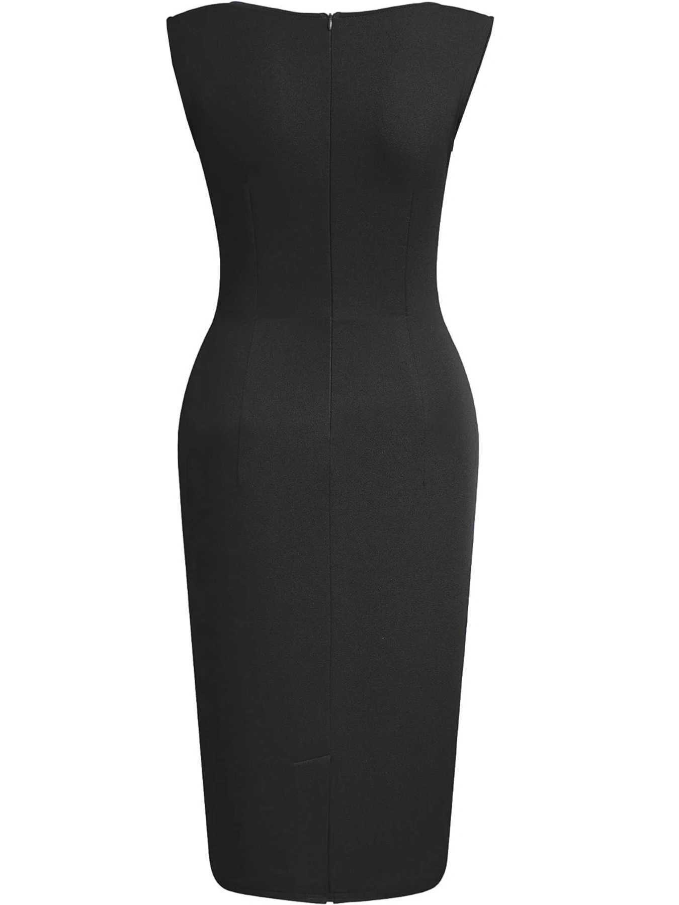 Womens Elegant Sleeveless Sequin Patchwork Black Knee Length Colorblock Business Cocktail Party Pencil Bodycon Sheath Dress C260331