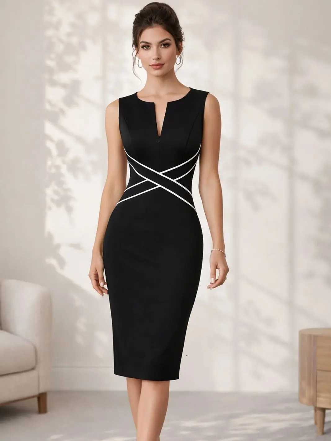 Womens Elegant Work Office Knee Length Summer Sleeveless Pencil Casual Cocktail Party Bodycon Sheath Dress Vestidos C260331