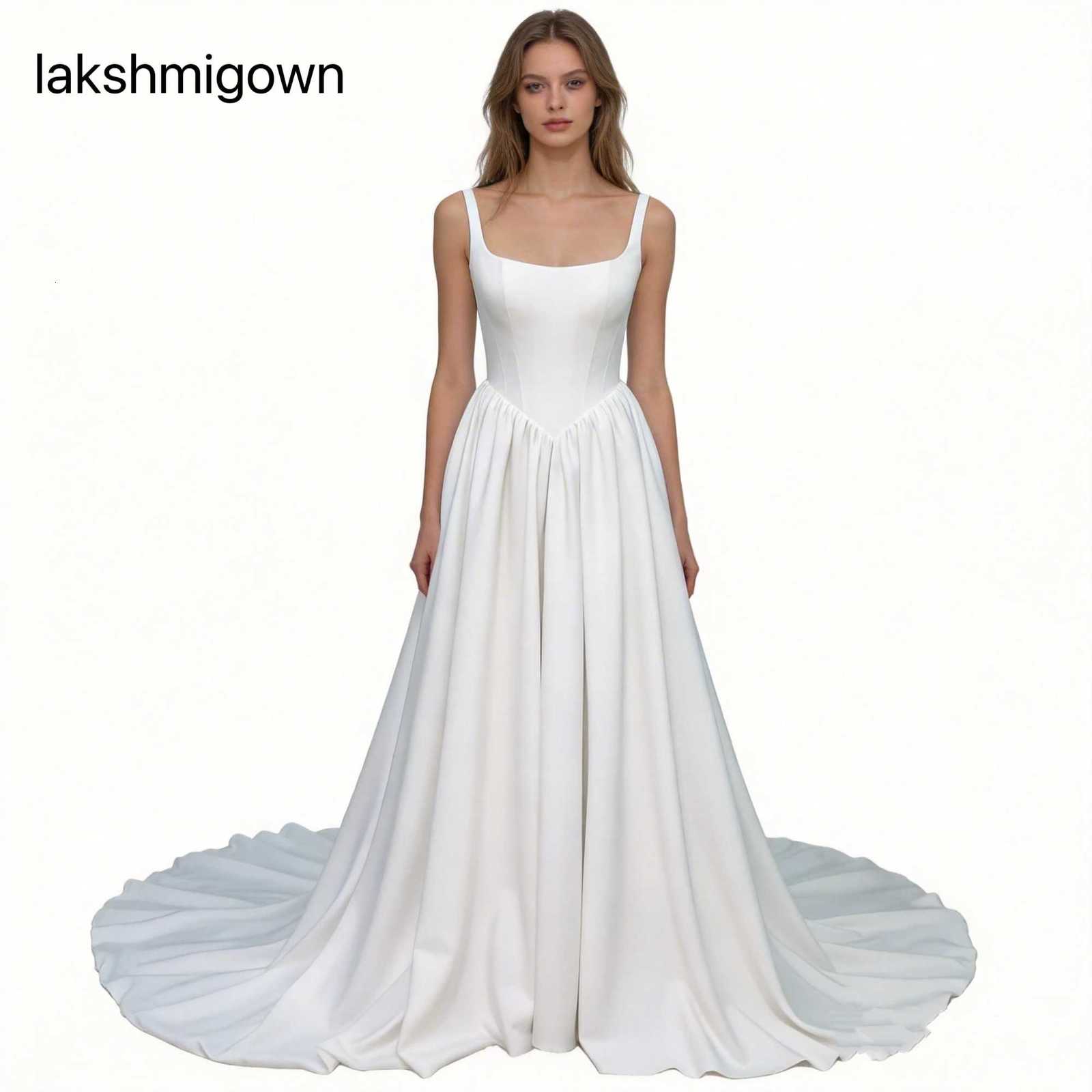 Lakshmigown Crepe A Line Wedding Dress 2026 Spaghetti Straps Lace up Back Elegant Court Train Sleeveless Bridal Gowns Customized C260331