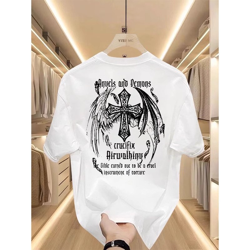 2026 Summer New Arrivals Unisex American Retro T-Shirts | 100% Cotton Angel Wings Graphic INS Streetwear Short Sleeve Tops
