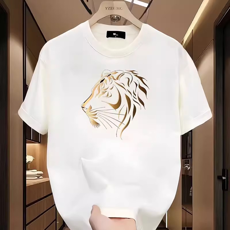 Men's Summer Premium Viral T-Shirts | Tiger Head Graphic Black Crew Neck Trendy Versatile Short Sleeve Tops
