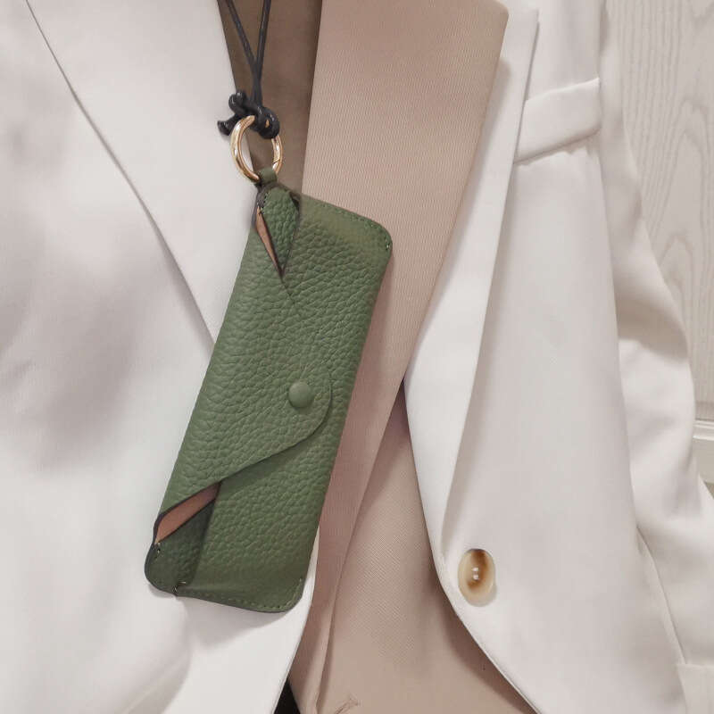 Neck Hanging Genuine Leather Pouch With Strap For Myopia Glasses Couple Storage Top Layer Cowhide Bag Sunglasses