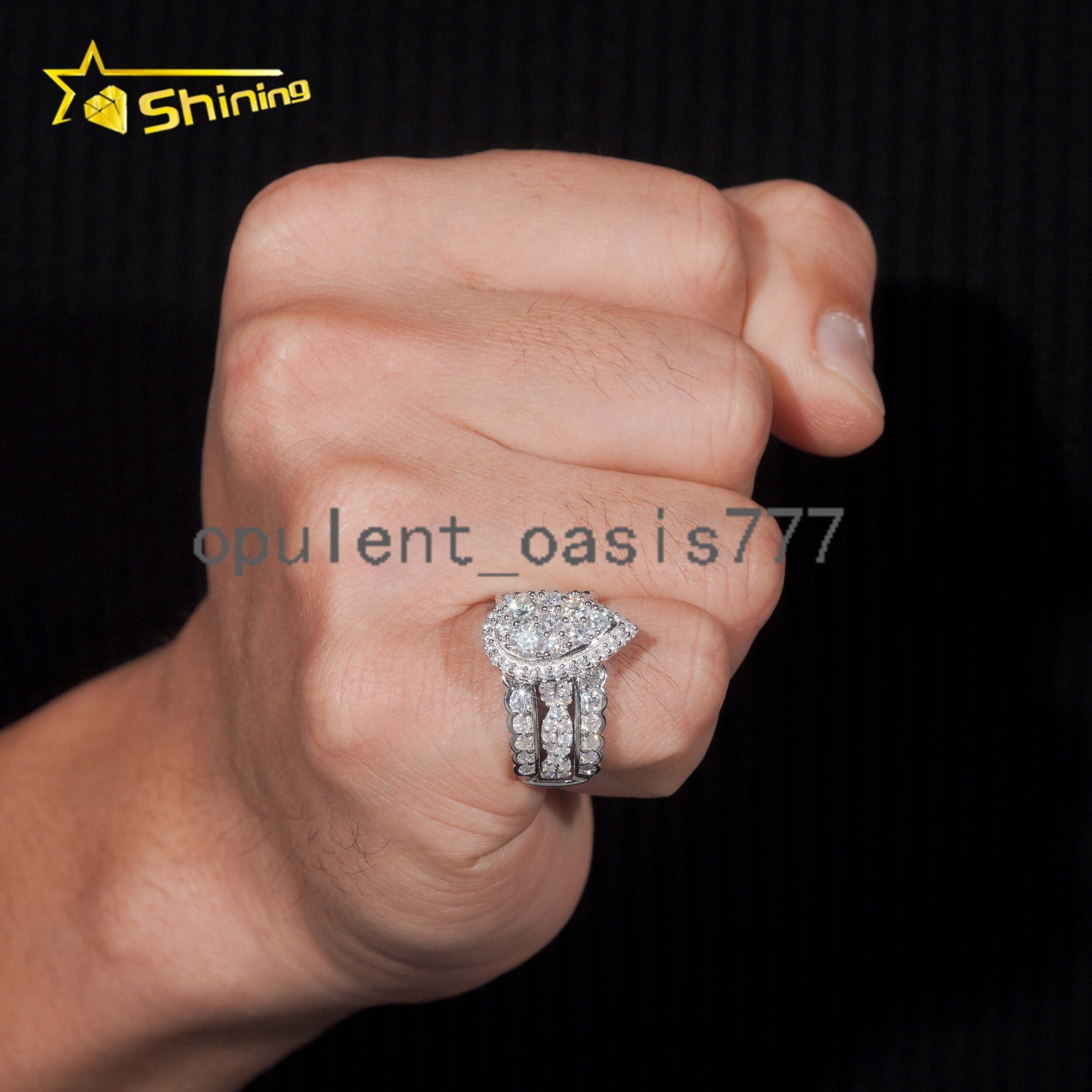 Trendy 925 Silver Rhodium Plated Custom Full VVS Moissanite Diamond Wedding Engagement Rings Set for Women